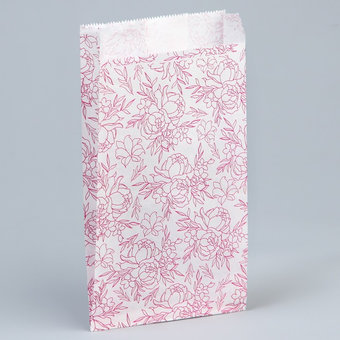 Пакет бумажный фасовочный, упаковка, белый, «Цветы» 20 х 11 х 4 см без окна - Фото 1