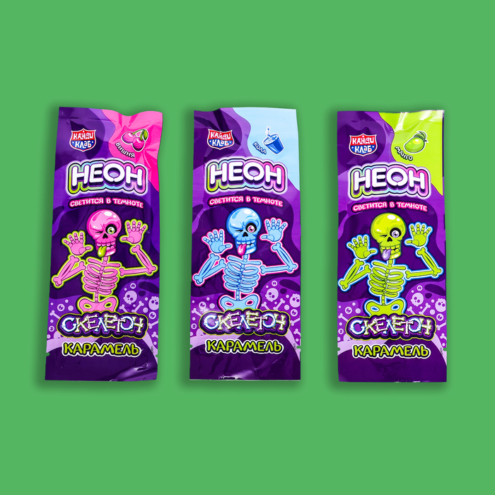 Карамель на неоновой палочке «Неон Скелетон», 10 г - Фото 1