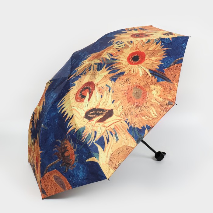 Зонт механический «Подсолнухи», эпонж, 4 сложения, 8 спиц, R = 48 см, цвет МИКС - фото 1908077389