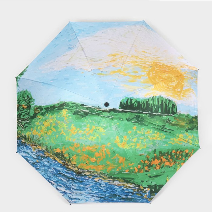 Зонт механический «Пейзаж», эпонж, 4 сложения, 8 спиц, R = 48 см, цвет МИКС