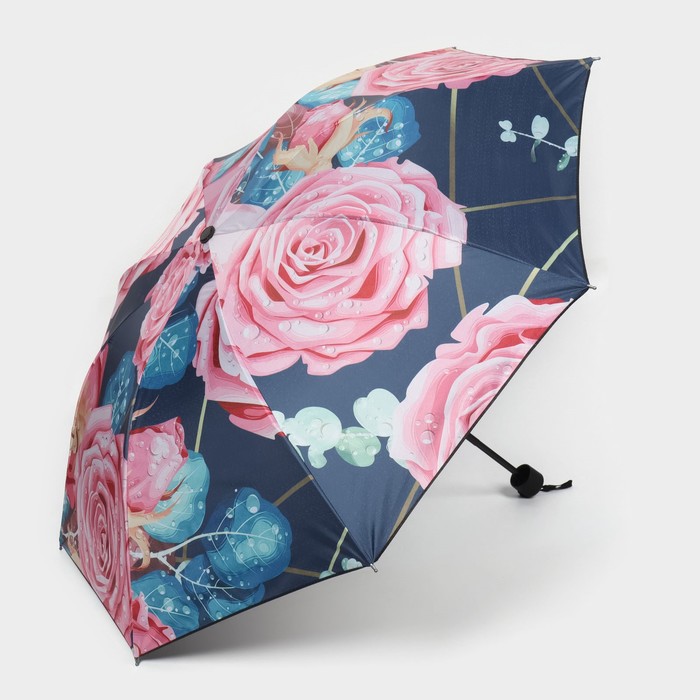 Зонт механический «Розы», эпонж, 4 сложения, 8 спиц, R = 48 см, цвет МИКС - фото 1908077416