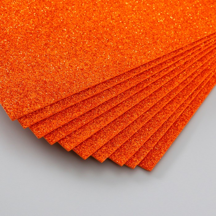 Фоамиран глиттерный 2 мм, 20х30 см, оранжевый