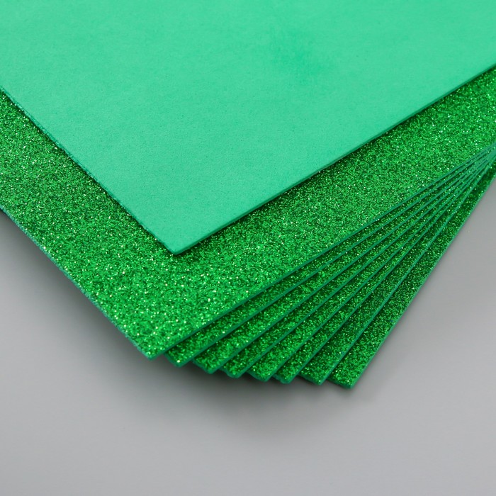 Фоамиран глиттерный 2 мм, 20х30 см, зеленый