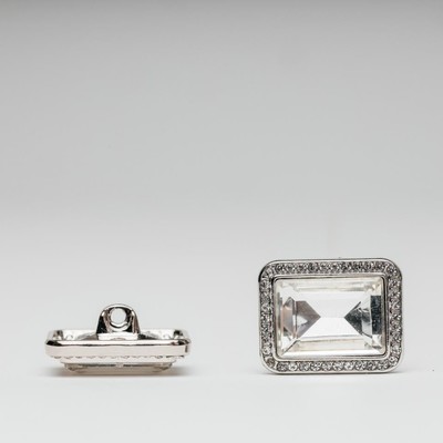 Пуговица «Прямоугольный кристалл» серебристый, размер 19 мм