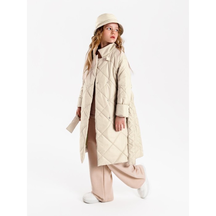 Пальто стёганое для девочек AmaroBaby TRENDY, рост 116-122 см, цвет молочный - Фото 1