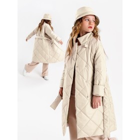 Пальто стёганое для девочек AmaroBaby TRENDY, рост 128-134 см, цвет молочный