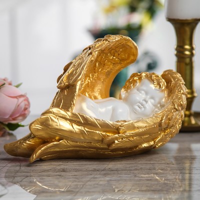 Сувенир "Ангел спящий", бело-золотистый, 13 см