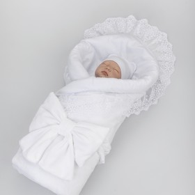 Комплект на выписку KinDerLitto «Бристоль», 5 предметов: одеяло, пелёнка, комбинезон-слип, шапочка, бант, демисезонный, рост 50-56 см, цвет белый