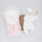 Комплект на выписку KinDerLitto «Бристоль», 5 предметов: одеяло, пелёнка, комбинезон-слип, шапочка, бант, демисезонный, рост 50-56 см, цвет розовый - фото 297545571