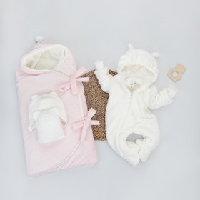 Комплект на выписку KinDerLitto «Веснушка», 5 предметов: одеяло-конверт, шапочка, комбинезон-слип, комбинезон, шапочка, демисезонный, рост 50-56 см, цвет розовый