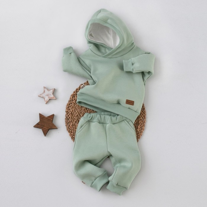 Костюм детский спортивный KinDerLitto «Оверсайз», 2 предмета: худи, штаны, рост 80-86 см, цвет полынь - Фото 1