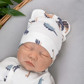 Шапочка детская KinDerLitto «Малыш Хрустик», с отворотом и ушками, возраст 0-3 месяцев, 2 шт