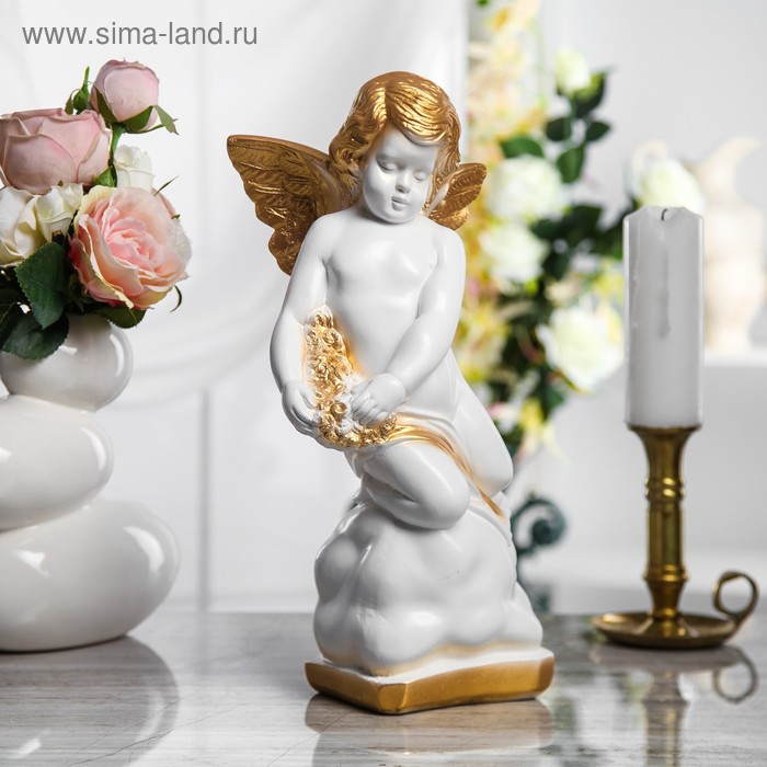 Статуэтка "Ангел" 37 см, бело-золотая - Фото 1