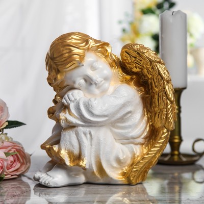 Сувенир "Спящий ангел" белый с золотом, 26 см
