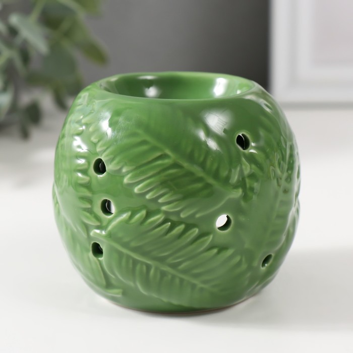 Аромалампа керамика "Листья" зелёная 7,5х7,5х7,2 см