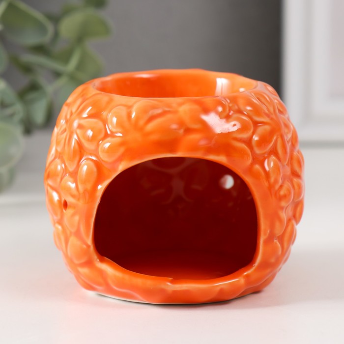 Аромалампа керамика "Цветочки" оранжевая 7,5х7,5х7,5 см