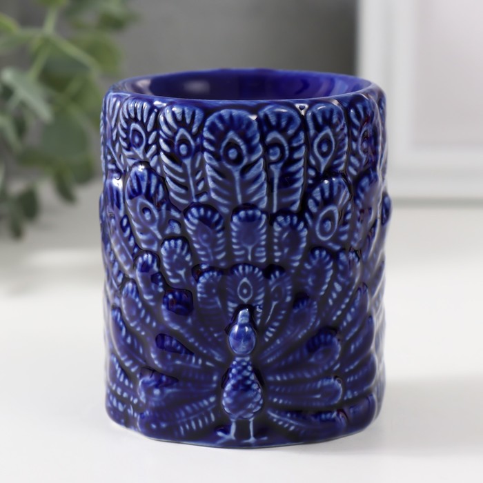 Аромалампа керамика "Павлин" синяя 7х7х8,5 см