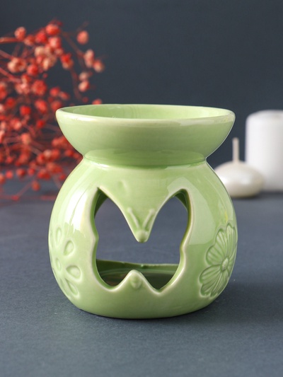 Аромалампа для эфирных масел «Бабочка», керамика, зелёная, 7.2×7.2×8.9 см