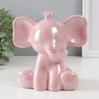 Копилка керамика "Слонёнок в короне" розовый перламутр 14,5х9,7х14,8 см - фото 321173800