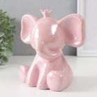 Копилка керамика "Слонёнок в короне" розовый перламутр 14,5х9,7х14,8 см - фото 9375533