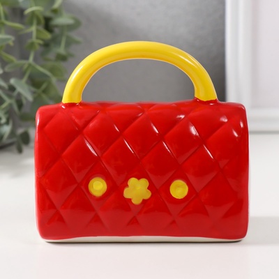 Копилка для денег «Стёганная красная сумочка с цветком», керамика, 12×6×10.8 см