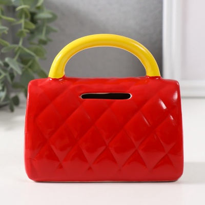 Копилка для денег «Стёганная красная сумочка с цветком», керамика, 12×6×10.8 см