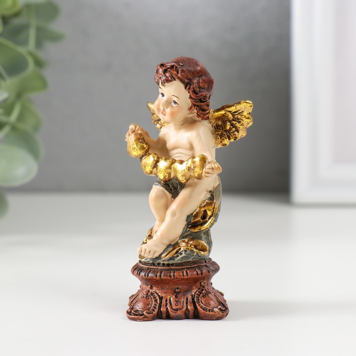 Сувенир полистоун "Ангел на колонне с сердцами/цветами" МИКС 8,5х4х3,3 см