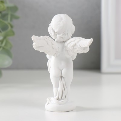Фигурка полистоун «Белоснежный ангел с цветком в горшке», 9.7×6×6.5 см