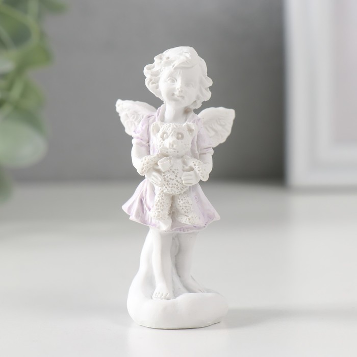 Сувенир полистоун "Белоснежный ангел в цветной тоге с мишкой" 7,2х3,5х2,8 см - Фото 1