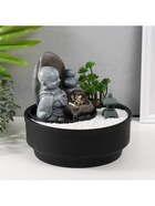 Фонтан настольный, японский сад камней «Маленький хотей в саду Дзен», от сети с подсветкой, 21×21×21 см - Фото 6