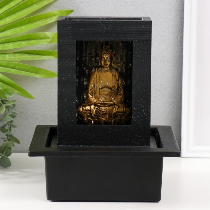 Фонтан настольный от сети, подсветка "Медитация золотого Будды в гроте" 21х17,5х25 см