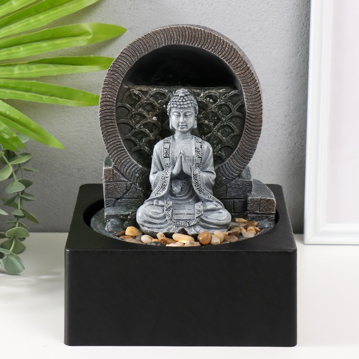 Фонтан настольный от сети, подсветка &quot;Медитирующий Будда&quot; серый 18х18х24 см