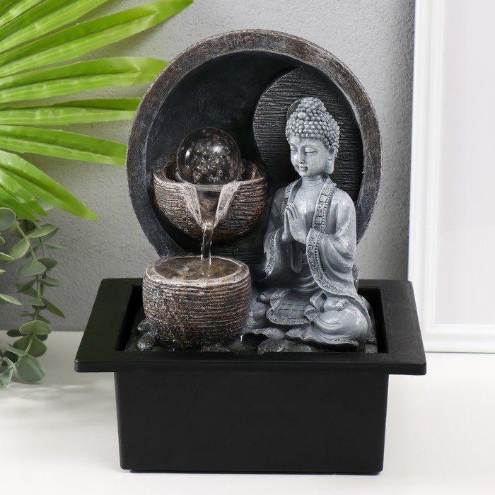 Фонтан настольный от сети, подсветка &quot;Серый Будда у каменного фонтана&quot; 21х17,5х26 см
