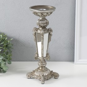 Подсвечник полистоун на 1 свечу "Ампир" серебро с зеркалом 9,3х9,3х27,3 см