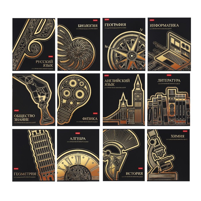 Комплект предметных тетрадей 46 листов «Золотые детали», 12 предметов, обложка мелованный картон, матовая ламинация, 3D фольга - Фото 1