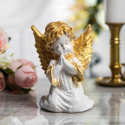 Сувенир "Ангел молящийся" 16 см, белый с золотым