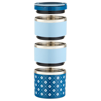 Ланч-бокс, 1.32 л, 3 уровня, сохраняет тепло 2 ч, нержавеющая сталь, синий, голубой