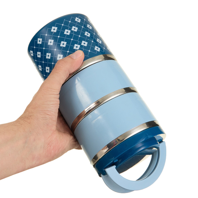 Ланч-бокс, 1.32 л, 3 уровня, сохраняет тепло 2 ч, нержавеющая сталь, синий, голубой