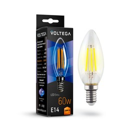 Лампа Voltega 7019, 6Вт, 3,5х3,5х10 см, E14, 580Лм, 2800К, цвет прозрачный