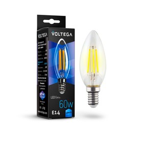 Лампа Voltega 7020, 6Вт, 3,5х3,5х10 см, E14, 600Лм, 4000К, цвет прозрачный