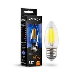 Лампа Voltega 7046, 6Вт, 3,5х3,5х9,2 см, E27, 580Лм, 2800К, цвет прозрачный
