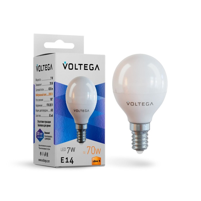 Лампа Voltega 7054, 7Вт, 4,5х4,5х7,8 см, E14, 630Лм, 2800К, цвет матовый - Фото 1