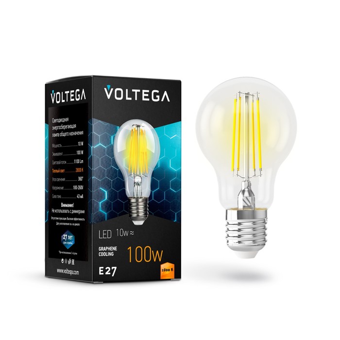 Лампа Voltega 7102, 10Вт, 6х6х11 см, E27, 1100Лм, 2800К, цвет прозрачный - Фото 1