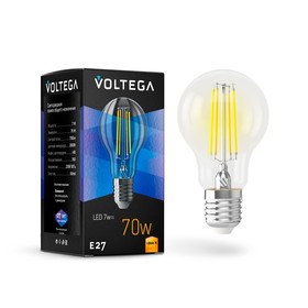 Лампа Voltega 7140, 7Вт, 6х6х10,5 см, E27, 700Лм, 2800К, цвет прозрачный