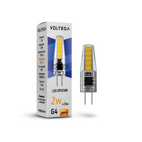 Лампа Voltega 7144, 2Вт, 1,1х1,1х3,7 см, G4, 170Лм, 2800К, цвет прозрачный