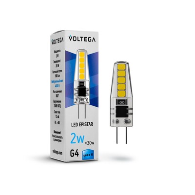 Лампа Voltega 7145, 2Вт, 1,1х1,1х3,7 см, G4, 190Лм, 4000К, цвет прозрачный