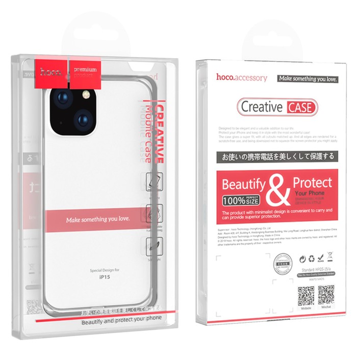 Чехол Hoco для Iphone 15, силиконовый, толщина 1.1 мм, прозрачный