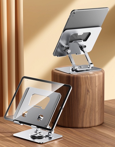 Подставка для планшета, регулируемая, складная, поворот на 360°, металл, серая