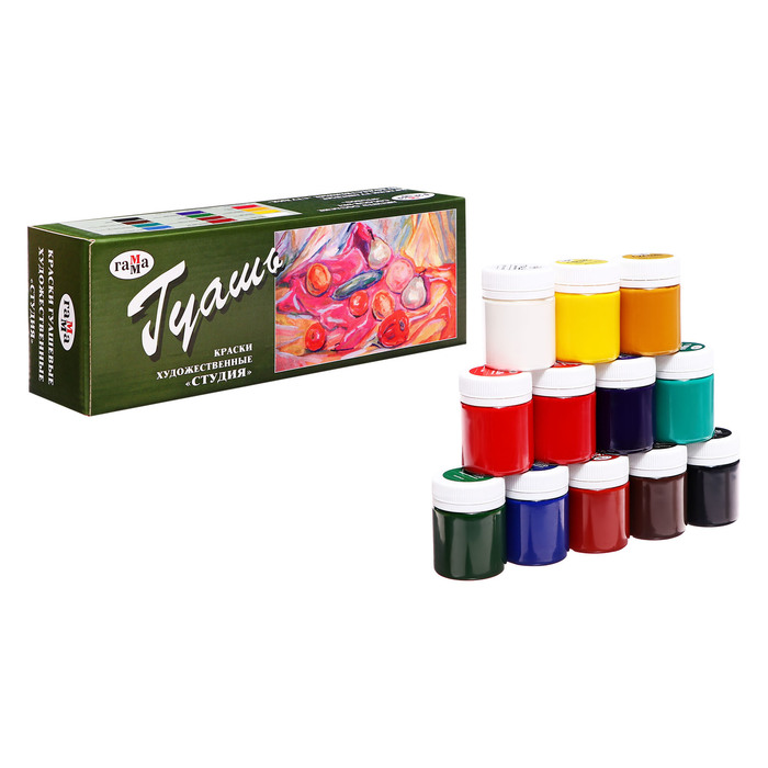 Гуашь художественная «Гамма. СТУДИЯ», набор 12 цветов × 40 мл - Фото 1