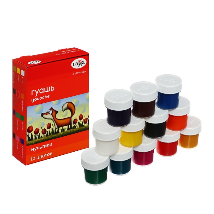 Гуашь 12 цветов × 20 мл «Гамма. Мультики», картонная упаковка - Фото 1